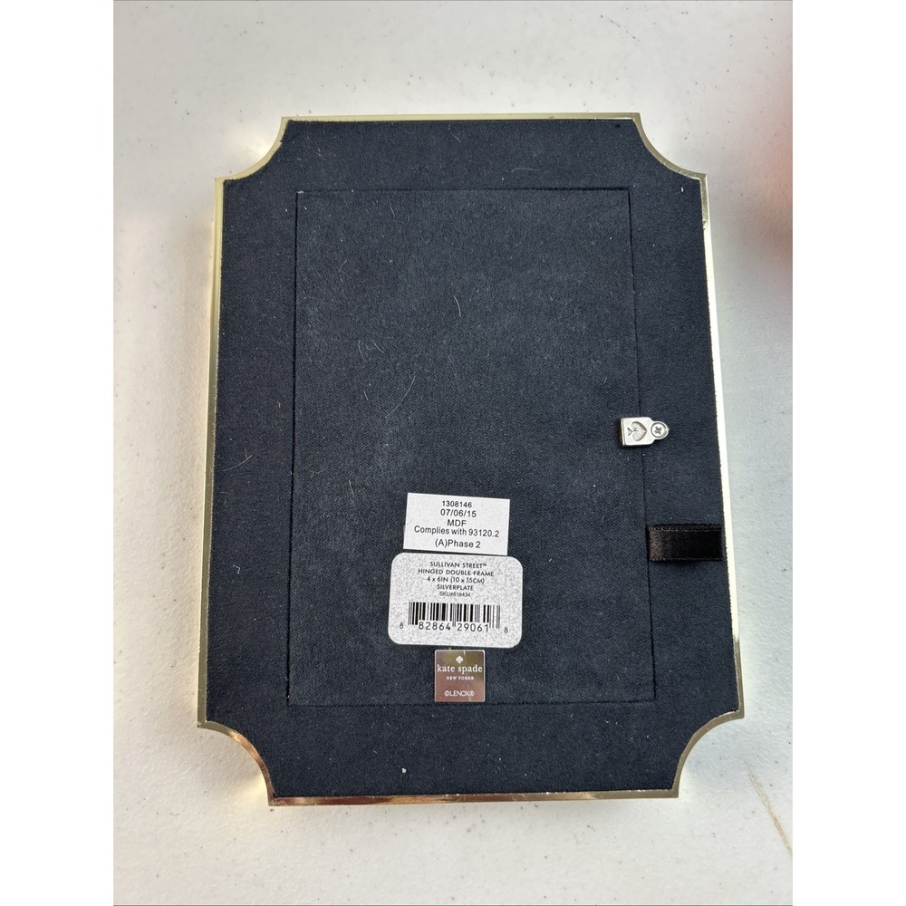 Kate Spade Sullivan Street Hinged Double Frame Silverplate Lenox 4x6 W/Box - Picture 3 of 8